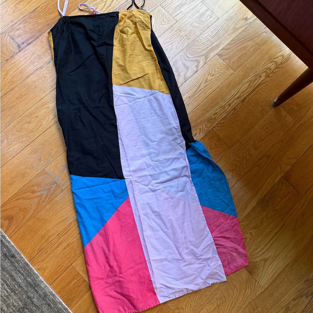Women’s Colorblock Swim Cover-Up Dress in Black, Pink, Blue & Gold
